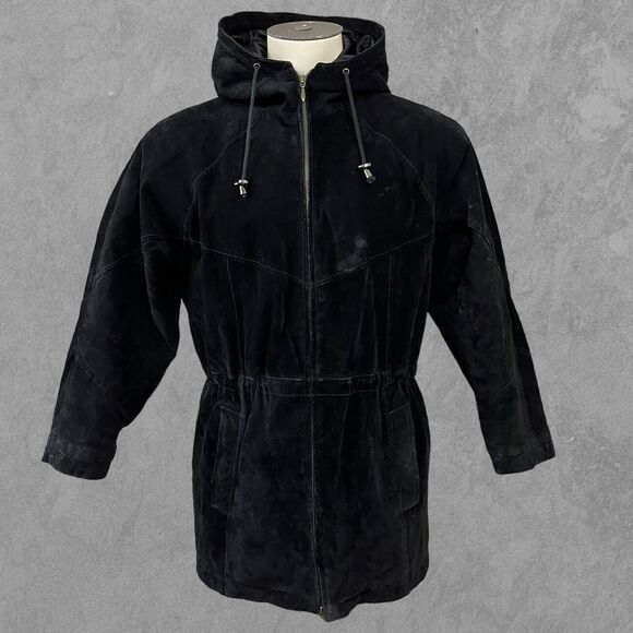 Vintage Wilsons Leather Parka Cinch Waist Hooded Zip Up Jacket Men's XS K-02 - Picture 1 of 16